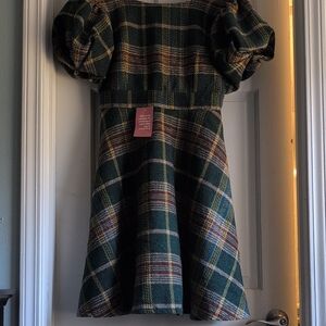 Ivy City Co Flare Holly Plaid Puff Sleeve Dress